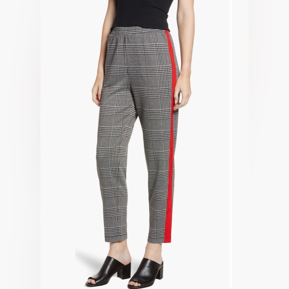 Stylish Plaid Women's Pants with Red Stripe
